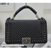 Fashion Luxury Boy Chanel Top Flap Bag Original Chevron Sheepskin A68053 Black