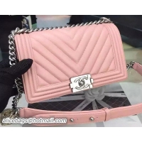 Buy Cheap Boy Chanel Flap Bag Original Chevron Nubuck Leather A5708 Pink Silver
