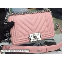 New Fashion Boy Chanel mini Flap Bag Original Chevron Nubuck Leather A5707 Pink