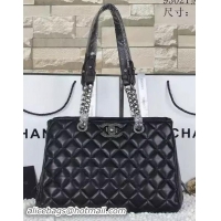 Best Luxury Chanel Shoulder Tote Bag Black Original Sheepskin Leather A93087 Silver