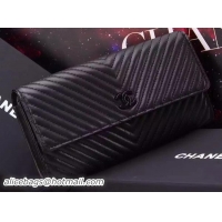 New Product Chanel Chevron Sheepskin Leather Bi-Fold Wallet A50498 Black