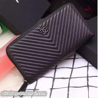 New Product Chanel Chevron Sheepskin Leather Zippy Wallet A50497 Black
