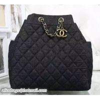 Crafted Chanel Denim Fabric Hobo Bags A91136 Black