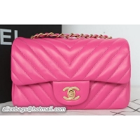 Unique Low Cost Chanel Classic MINI Flap Bag Chevron Sheepskin Leather A1119 Rose