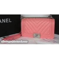 Big Discount Boy Chanel Flap Bag Original Chevron Sheepskin A67025 Pink