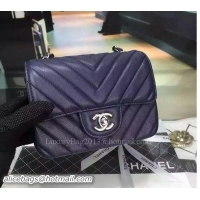 Shoulder Carry Chanel Classic MINI Flap Bag Chevron Caviar Leather V8171 Royal