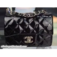 Shop Unique Chanel Classic mini Flap Bag Black Original Patent Leather CF7171 Silver