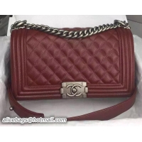 Low Price Chanel Boy Flap Shoulder Bag Original Calfskin Leather A8708 Burgundy Silver
