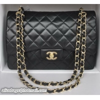 Lower Price Chanel Jumbo Double Flaps Bags Sheepskin Leather A36097 Black Gold