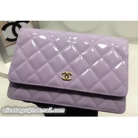 Best Grade Chanel WOC mini Flap Bag Patent Leather A33814P Lavender