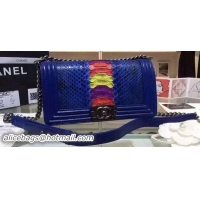 Hot Sell Boy Chanel Flap Shoulder Bag Python Leather A66095 Blue