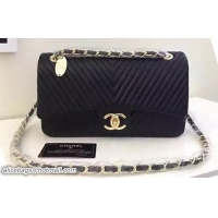 Most Popular Chanel 2.55 Series Flap Bag Chevron Leather V3459 Black