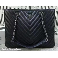 Top Design Chanel Shopper Bag Chevron Leather A4970 Black