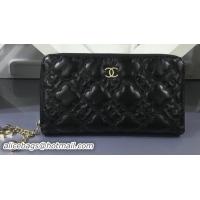 Cheap Design Chanel Zip Around Wallet Lambskin Leather CHA339 Black