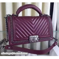 Top Quality Boy Chanel Top Flap Bag Original Chevron Sheepskin A67088 Burgundy