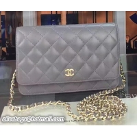 Classic Chanel WOC mini Flap Bag Grey Sheepskin A5373 Gold