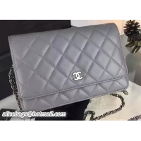 Cheap Chanel WOC mini Flap Bag Grey Sheepskin A5373 Silver