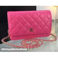 Refined Chanel WOC mini Flap Bag Rose Sheepskin A5373 Gold