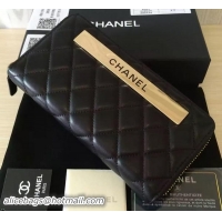 Unique Imitation Chanel Sheepskin Leather Zippy Wallet A66987 Black