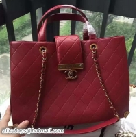 Fashion Chanel Tote Shopper Bag Sheepskin Leather A24603 Red