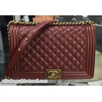 Low Cost Boy Chanel Flap Bags Original Wine Cannage Pattern A67088 Gold