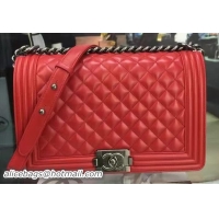 Feminine Boy Chanel Flap Bag Red Original Sheepskin Leather A67088 Silver