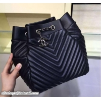 Hot Style Chanel Chevron Calfskin Drawstring Large Bag A91136 Black