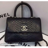 Good Quality Chanel Python and Lambskin Flap Small Bag with Handle A93050 Black