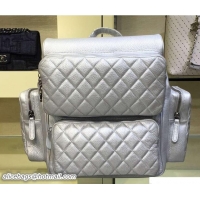 Good Looking Chanel Grained Calfskin Backpack Bag 7032503 Silver