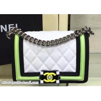 Big Discount Chanel Fabric Mesh and Resin Small Boy Flap Bag White/Black/Yellow 7032505