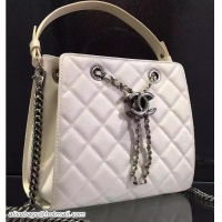 Luxury Chanel Single Top Handle CC Drawstring Bucket Small Bag Caviar Leather 7032702 White