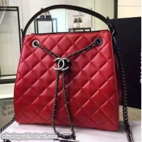 Good Looking Chanel Single Top Handle CC Drawstring Bucket Large Bag Lambskin Leather 7032704 Red
