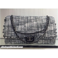 Best Grade Chanel Tweed and Calfksin XXL Large Classic Flap Bag A91169 Gray