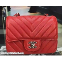 Stylish Chanel Grained Calfskin Chevron Classic Flap Mini Bag A01128 Red