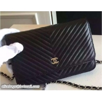 Popular Style Chanel Chevron Wallet On Chain WOC Bag 7032908 Quilting Black