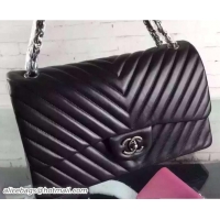 Lowest Cost Chanel Jumbo Lambskin Chevron Quilting Classic Flap Bag 7032910 Black Silver