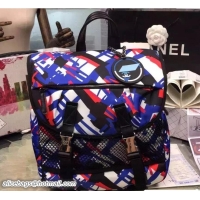 Grade Quality Chanel Printed Nylon and Mesh Backpack Bag A93326 White/Blue/Red