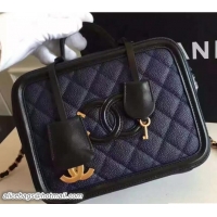 Shop Duplicate Chanel CC Filigree Grained Lambskin Vanity Case Bag Mini A93343 Navy Blue