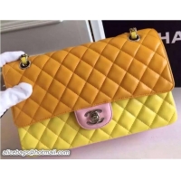 Chic Chanel Lambskin Leather Tri-color Classic Flap Medium Bag 7040101 Turmeric/Yellow/Pink