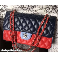 Crafted Chanel Lambskin Leather Tri-color Classic Flap Medium Bag 7040101 Navy/Red/Sky Blue
