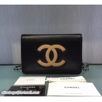 Famous Chanel Bicolor CC Signature Quilting Wallet On Chain WOC Bag 7040310 Black/Apricot