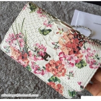 Sumptuous Chanel Python Wallet On Chain WOC Bag Flower Print White 7010307