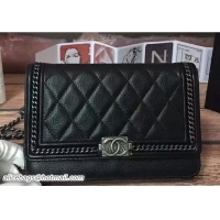 Best Quality Chanel Calfskin Chain Boy Wallet On Chain WOC Bag A83222 Black