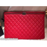 Famous Chanel Calfskin Chain Boy Zip Pouch Clutch Large Bag A80571 Red