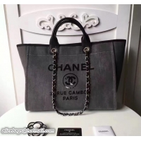 Perfect Chanel Canvas with Sequins Deauville Tote Medium Shopping Bag A66941 gray