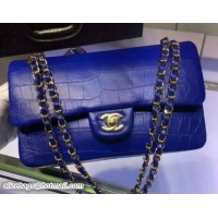 Fashion Luxury Chanel Croco Pattern Rhino Skin Classic Flap Medium Bag 7041003 Blue