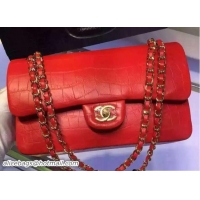 Pretty Style Chanel Croco Pattern Rhino Skin Classic Flap Medium Bag 7041003 Red