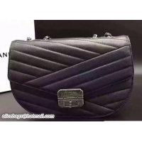 Good Product Chanel Goatskin/Ruthenium Metal Round Flap Bag A93430 Navy Blue/Black