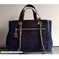 Classic Hot Chanel Denim and Calfskin/Light Gold Metal Large Shopping Bag A93560 Blue