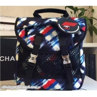 Fashion Chanel Printed Nylon and Mesh Backpack Bag 7041103 Blue/Black/Red